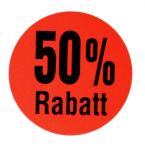 Etikett 50% rabatt rund avtagbar
